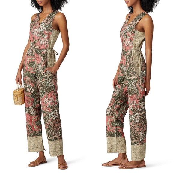 Warm Floral V-Neck Jumpsuit Size 0 - Picture 1 of 9